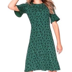 BODEN Alexis Jersey Floral Swing A-Line Dress in Emerald Green Size 4p